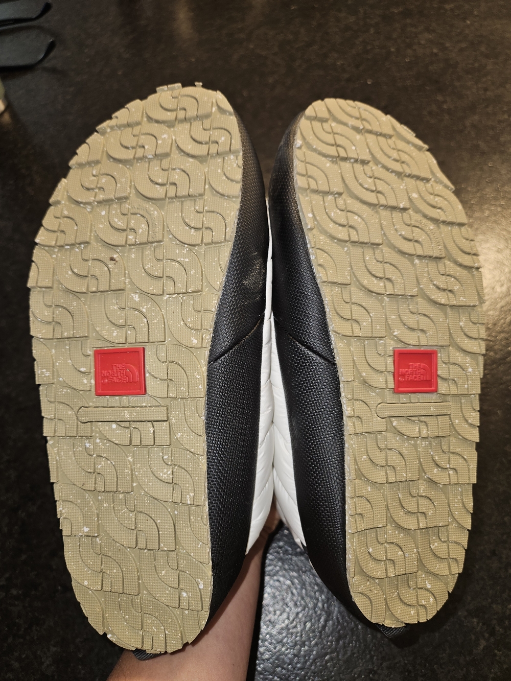 The North Face White Quilted Puffer Slip-On Slippers with Black Trim - Picture 5 of 5